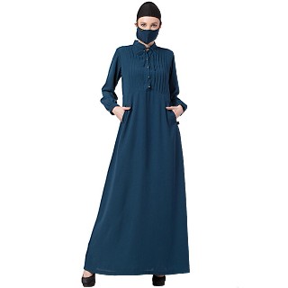 Casual abaya with Pin tucks- Dark Teal